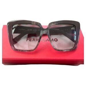 Salvatore Ferragamo SF1060S Grey Marble Butterfly Framed Sunglasses W Case & Box
